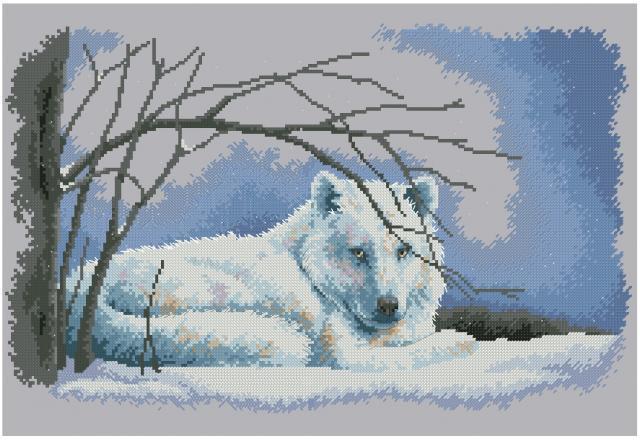 Схема вышивания крестом - Белый волк
